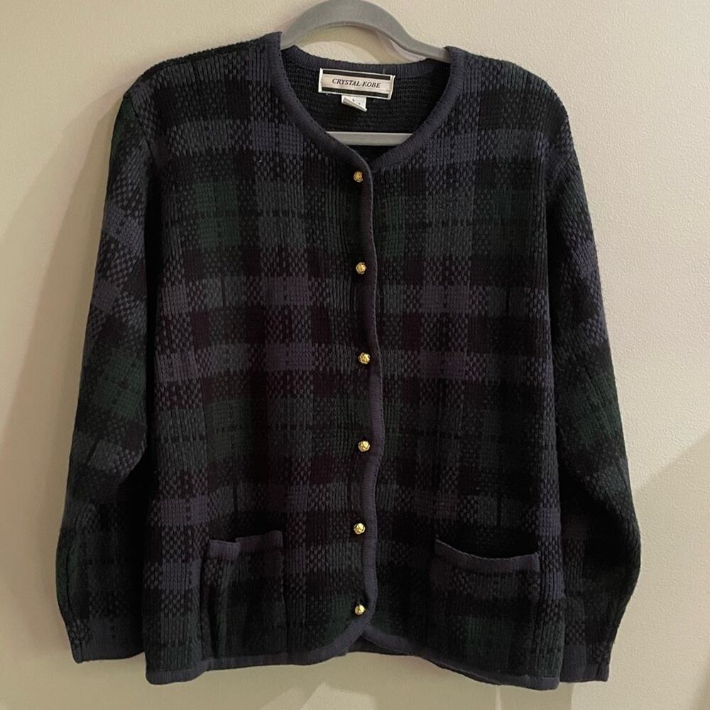 Vintage‎ Crystal Kobe Plaid Cardigan Knit Sweater